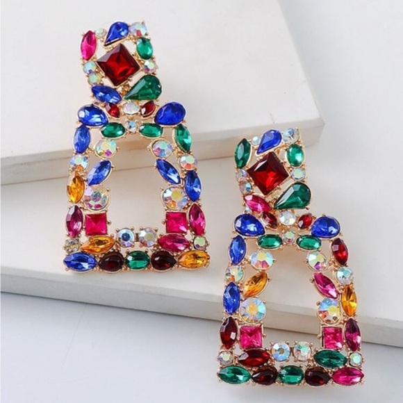 ✨NEW✨Multicolor Gemstone Statement Earrings - Picture 3 of 4